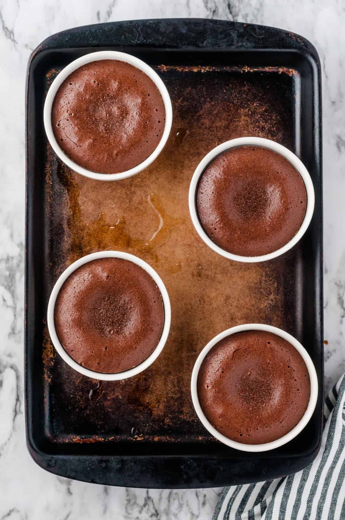 Chocolate Melting Cake on a baking pan baked