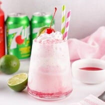 shirley temple float served in a glass.